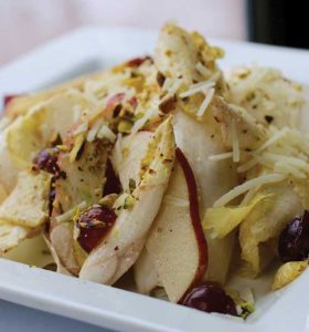 The endive salad at Osteria is bitter and sweet, a healthy-ish après-ski option.